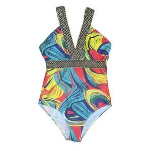 Summer Beach Psychedelic Allover Print Sequin One Piece Swimsuit Bathing Suit 70